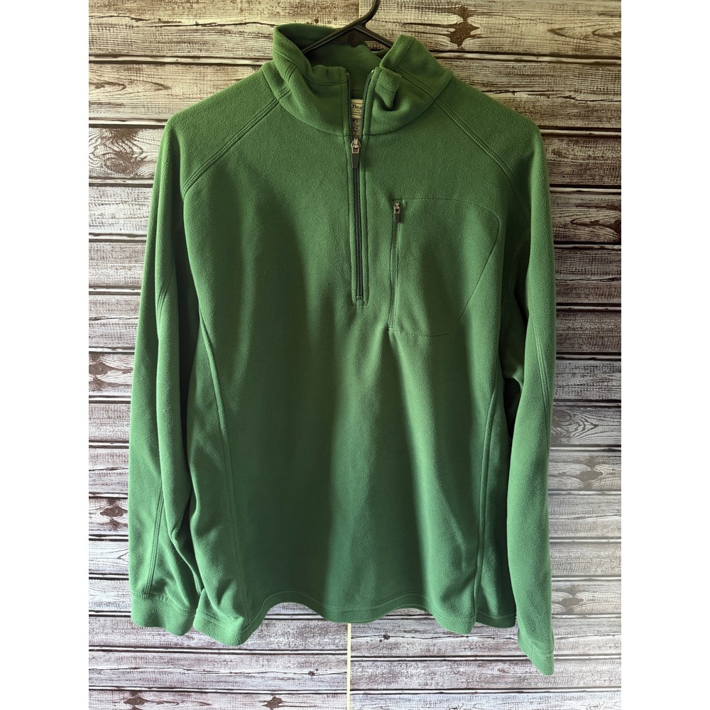 LL Bean Men's Long-Sleeved 1/4 Zip Fleece Pullover Size M Green Chest Pocket